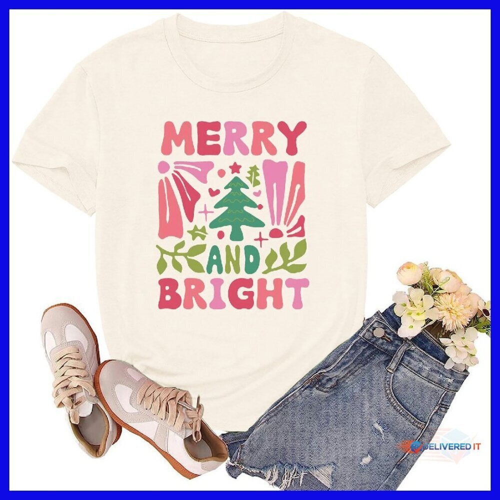 Merry Christmas T-Shirt Women's Festive Holiday Tee Soft Material